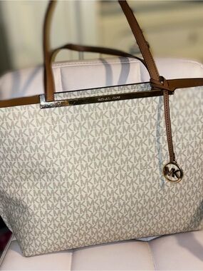 Michael Kors Cream and Tan MK Logo Tote